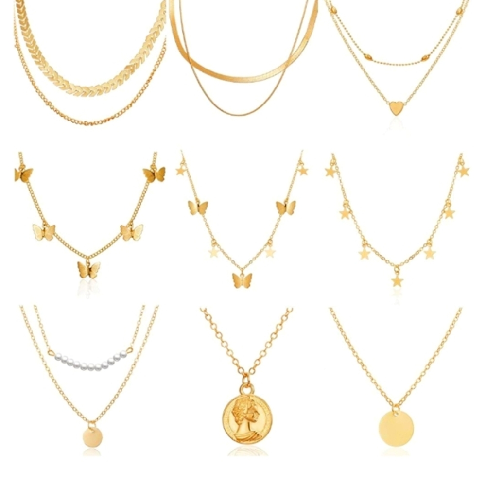 9 Piece Boho Chic Layering Chain Choker Necklaces NWT
